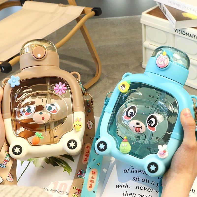 Cute Children's Cartoon Bear Straw Water Bottles 1000ml Panda Plastic Water Bottle BPA Free Cute Children's Cartoon Bear Straw Water Bottles 1000ml Panda Plastic Water Bottle BPA Free
