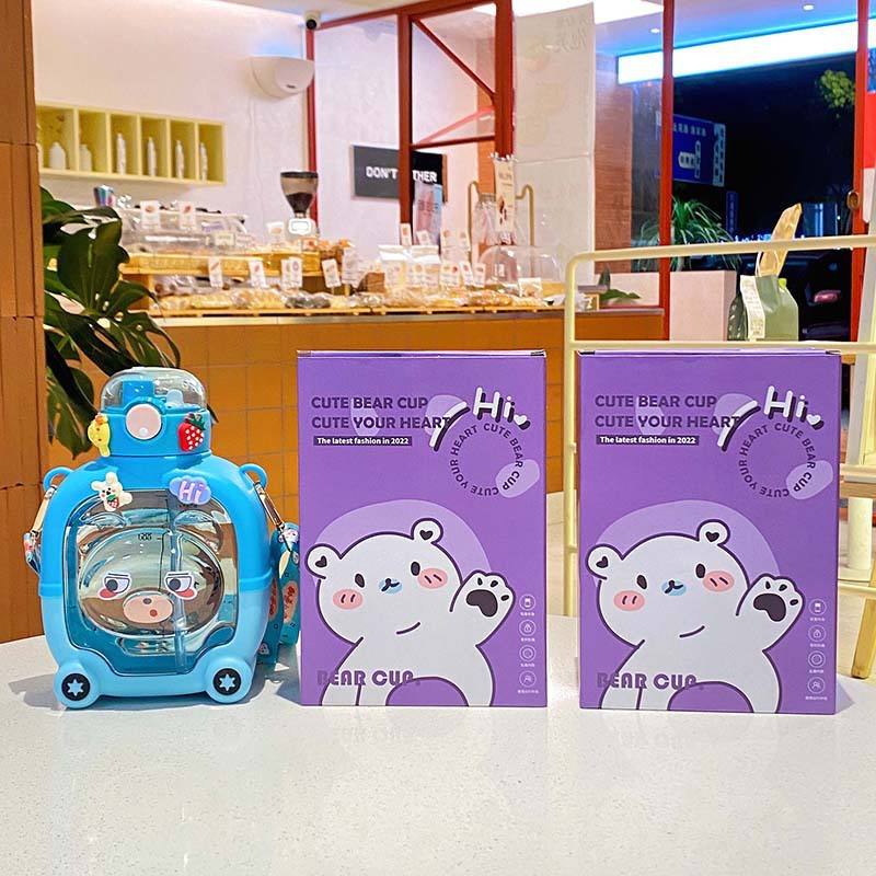 Cute Children's Cartoon Bear Straw Water Bottles 1000ml Panda Plastic Water Bottle BPA Free Cute Children's Cartoon Bear Straw Water Bottles 1000ml Panda Plastic Water Bottle BPA Free